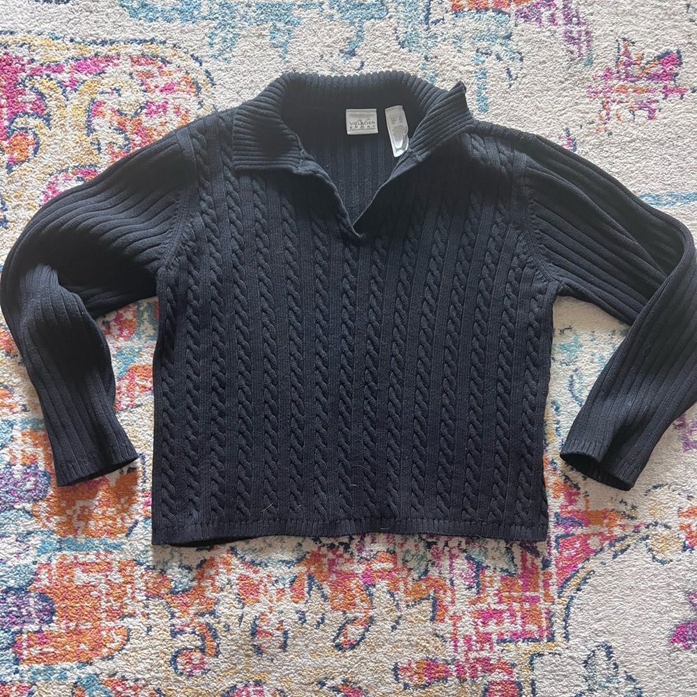 Villager sport 100% cotton Liz Claiborne cable knit collared sweater